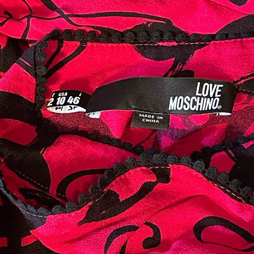 LOVE MOSCHINO Jabot Music Notes Printed Dress, Fuchsia Sz. 10 - Picture 6 of 10